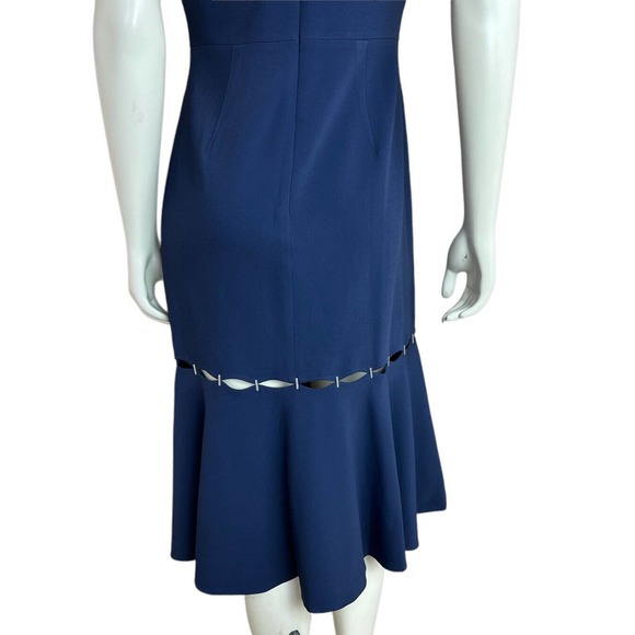 NEW Jonathan Simkhai Stapled Crepe Dress Slashed Blue Flounce Hem Cutout Slit 6 - Picture 9 of 12